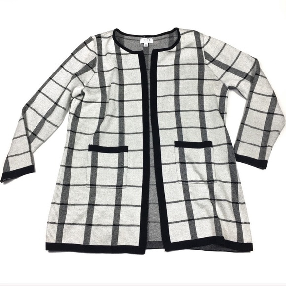 Elle Sweaters - ELLE Gray and Black Sparkly Plaid Cardigan